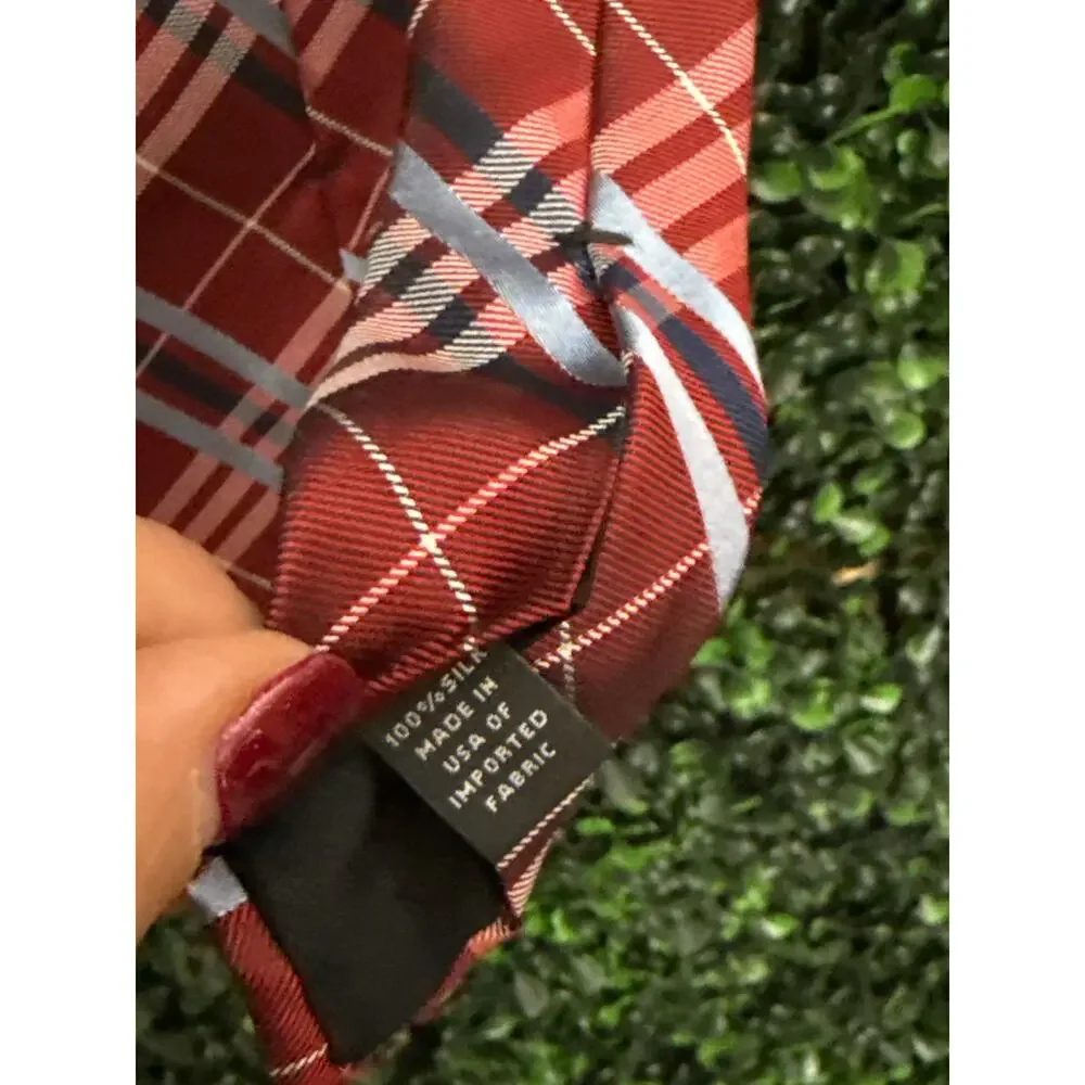 Express Silk Plaid Necktie, Classic, Red, 60.5in